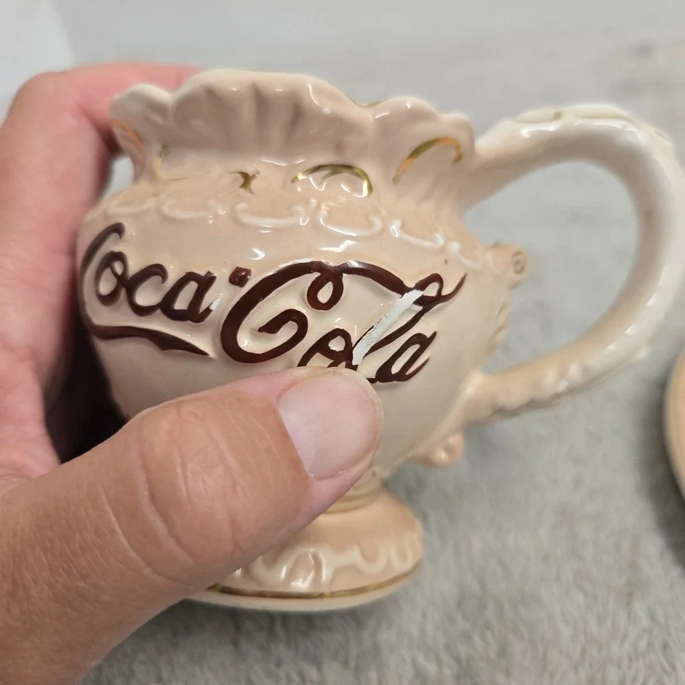 Vintage 1998 Coca-Cola Miniature Teacup and Saucer Set Pink Gold Trim Victorian